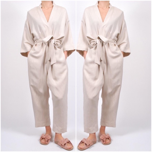 Jesse Kamm Pants - Jesse Kamm Japanese linen kimono wrap jumpsuit
